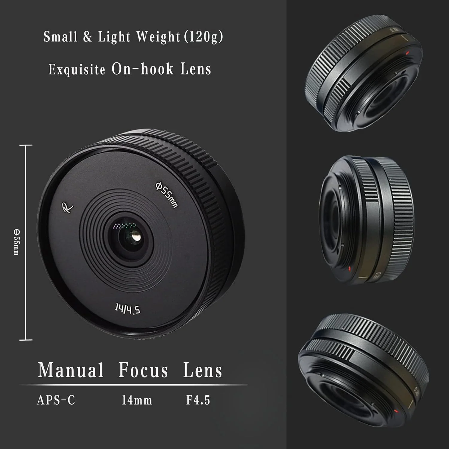 لنز زاویه باز فوق العاده عریض 14 میلی متری AstrHori F4.5 دستی APS-C با ضد اعوجاج قوی سازگار با دوربین های بدون آینه Canon EF-M-Mount مدل های M, M2, M3, M5, M6, M10, M100, M50, M50II و غیره (مشکی)