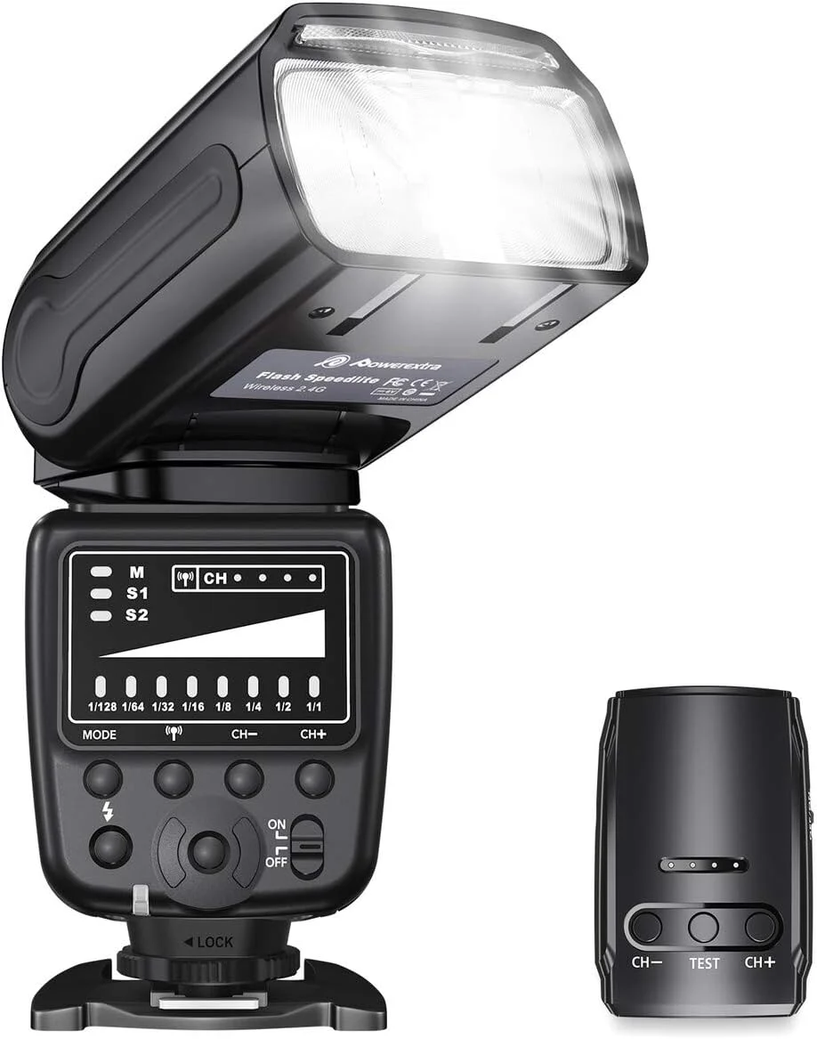 فلاش اسپیدلایت Powerextra، کیت فرستنده تریگر فلاش بی سیم 2.4G برای دوربین های DSLR کانن، نیکون، پاناسونیک، المپوس، پنتاکس و سونی، دوربین های دیجیتال با هات شو استاندارد فلاش اسپیدلایت Powerextra، کیت فرستنده تریگر فلاش بی سیم 2.4G برای دوربین های DSLR کانن، نیکون، پاناسونیک، المپوس، پنتاکس و سونی، دوربین های دیجیتال با هات شو استاندارد