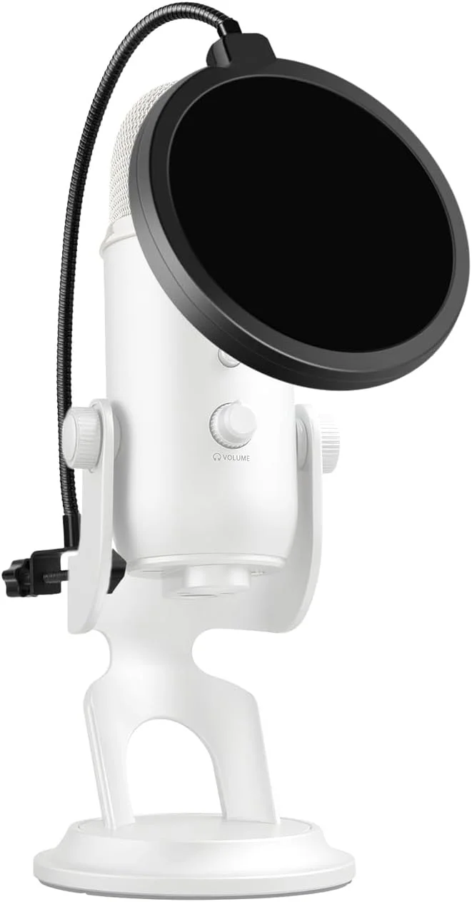 فیلتر پاپ میکروفون حرفه ای برای هر میکروفون دیگر، صفحه پاپ باد دولایه با بازوی تثبیت کننده گیره گردن غازی انعطاف پذیر 360 درجه