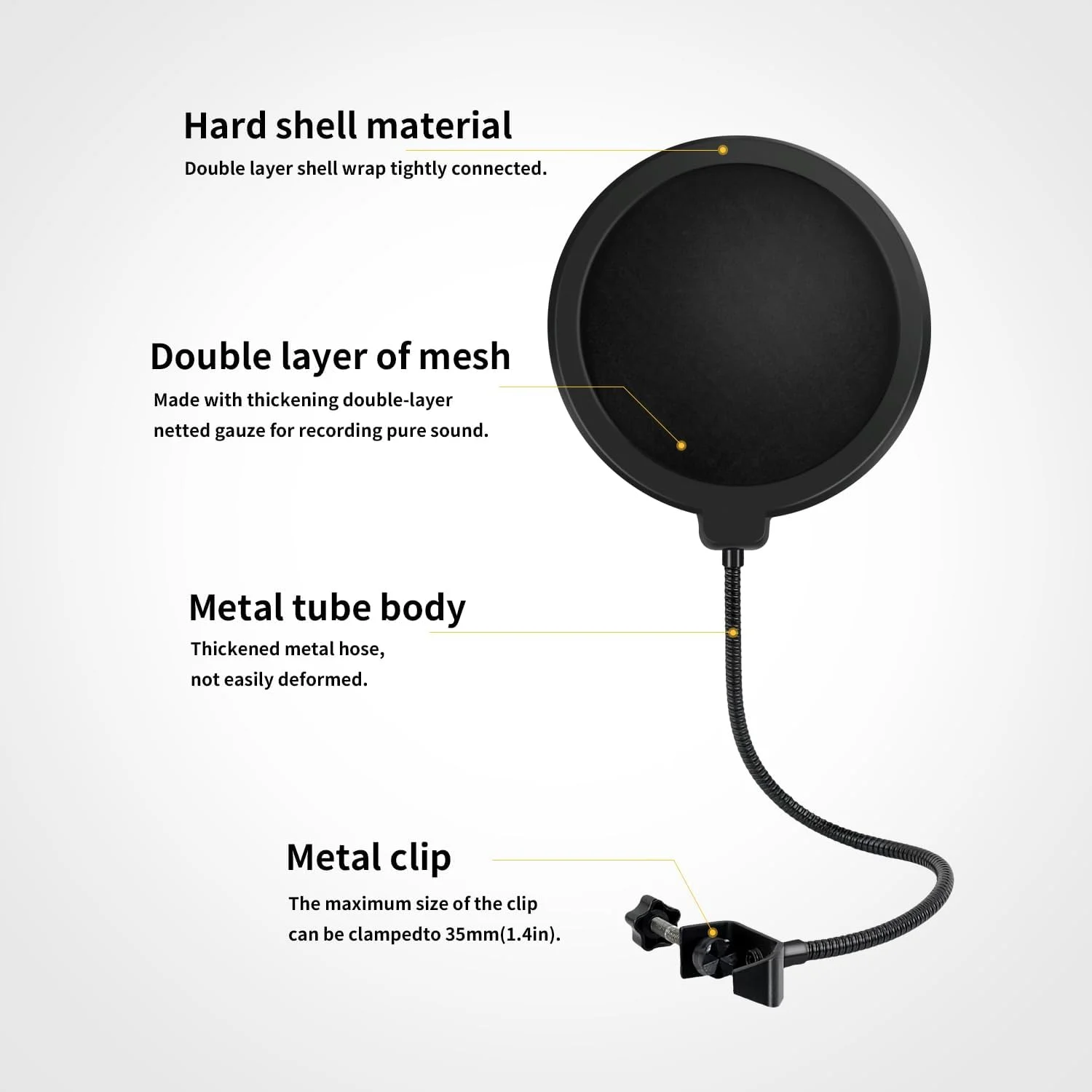 فیلتر پاپ میکروفون حرفه ای برای هر میکروفون دیگر، صفحه پاپ باد دولایه با بازوی تثبیت کننده گیره گردن غازی انعطاف پذیر 360 درجه فیلتر پاپ میکروفون حرفه ای برای هر میکروفون دیگر، صفحه پاپ باد دولایه با بازوی تثبیت کننده گیره گردن غازی انعطاف پذیر 360 درجه