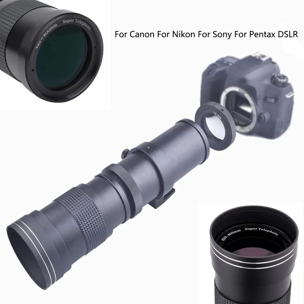 لنز تله فوتو زوم 420-800mm F/8.3-16 با فوکوس دستی به همراه آداپتور T2 برای دوربین های DSLR کانن، نیکون، سونی و پنتاکس