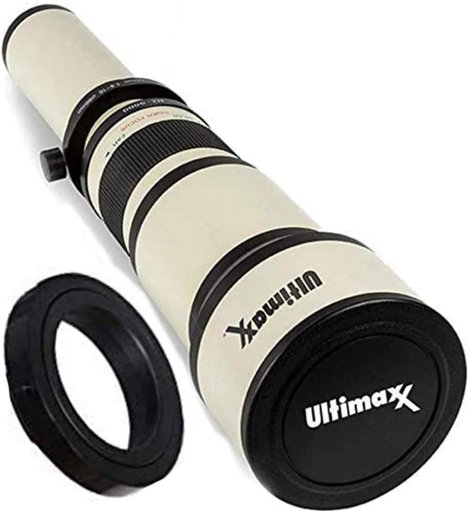 لنز زوم تله فوتو داینامیک حرفه ای 650-1300 میلی متری Ultimaxx به همراه آداپتور RF T-Mount سازگار با دوربین های DSLR کانن EOS 9000D 800D 760D 750D 700D 1300D 1200D T100, 4000D, 3000D, 2000D, 1500D