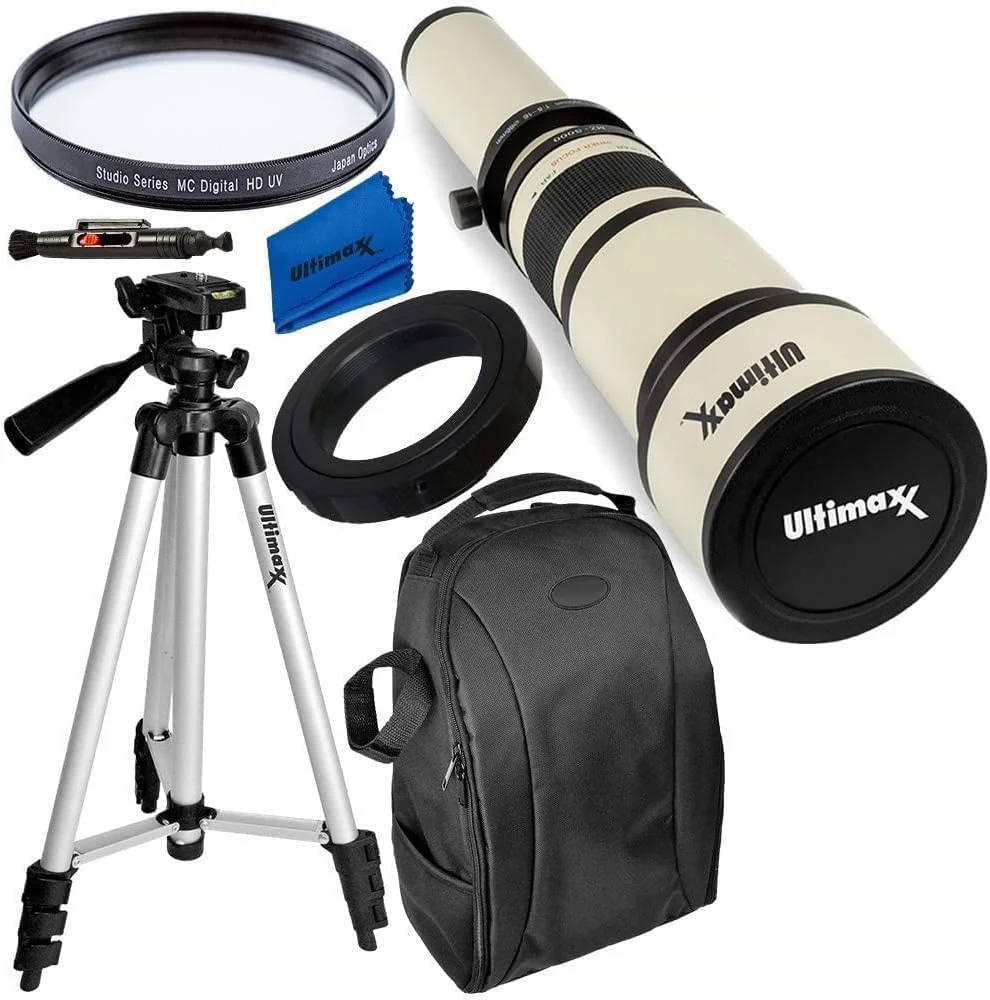 کیت لنز زوم تله فوتو 650-1300 میلی‌متری Ultimaxx برای دوربین‌های Canon EOS Rebel T3, T3i, T4i, T5, T5i, T6, T7 T6i, T6s, T7i, SL1, SL2, EOS 60D, 70D, 77D, 80D, 5D III, 5D IV, 6D, 7D, 7D II DSLR و غیره