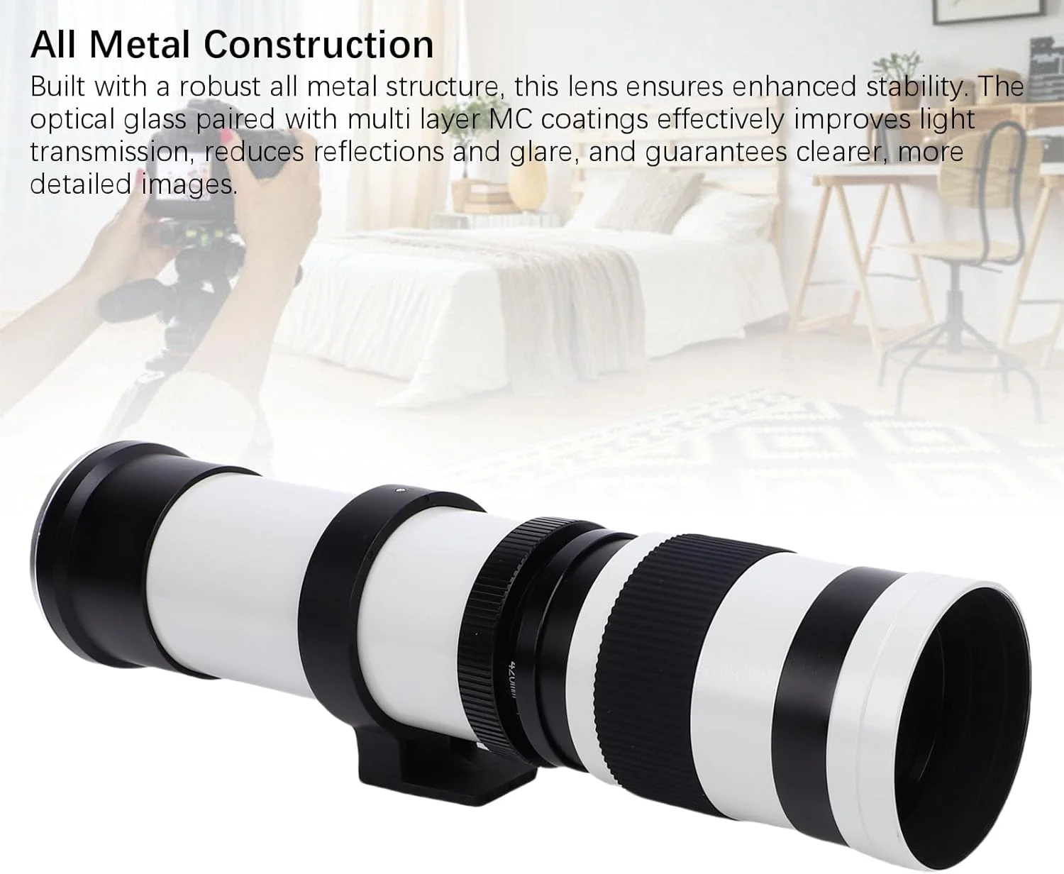 لنز تله فوتو دوربین برای دوربین های با مانت RF، لنز زوم MF با فوکوس دستی F8.3 تا F16 420 تا 800 میلی متر برای دوربین های تک RF (سفید)