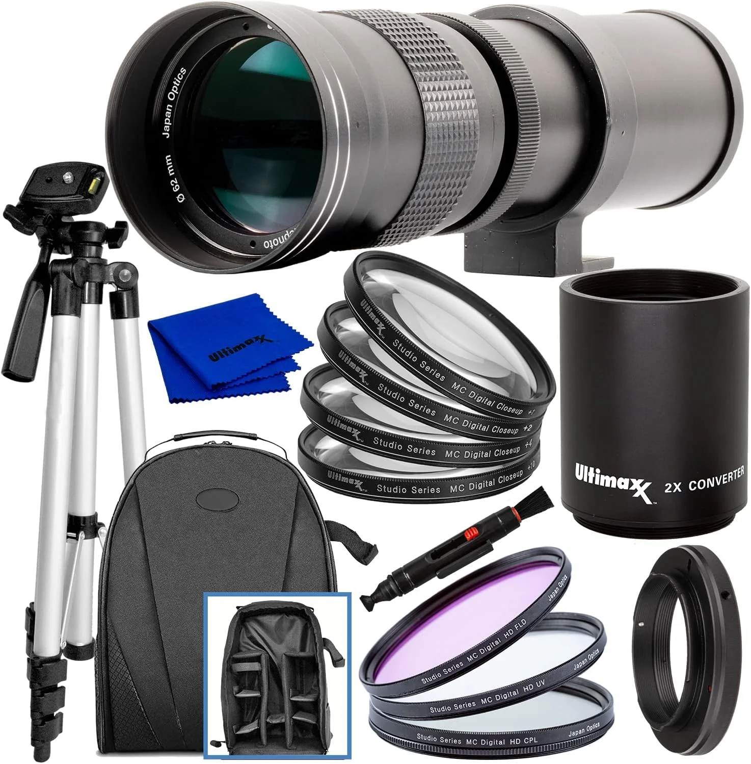 لنز تله فوتو زوم دستی 420-800 میلی‌متری Ultimaxx با مانت T و دیافراگم f/8.3-16 مناسب برای دوربین‌های Canon EOS Rebel T3, T3i, T4i, T5, T5i, T6, T7 T6i, T6s, T7i, T8i, SL1, SL2, EOS 60D, 70D, 77D, 80D, 90D