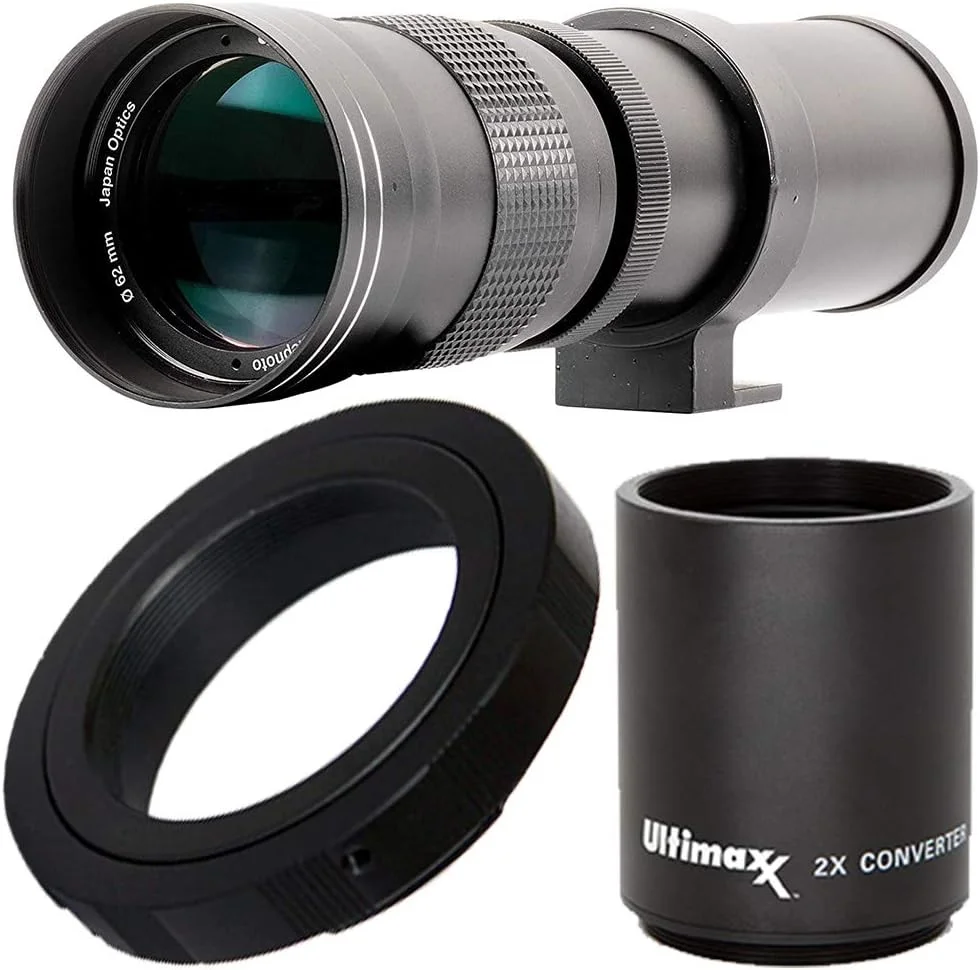 لنز تله فوتو زوم دستی Ultimaxx 420-800mm (با مبدل 840-1600mm) f/8.3-16 HD با مانت T برای دوربین های DSLR کانن EOS 9000D 800D 760D 750D 700D 1300D 1200D T100, 4000D, 3000D, 2000D, 1500D