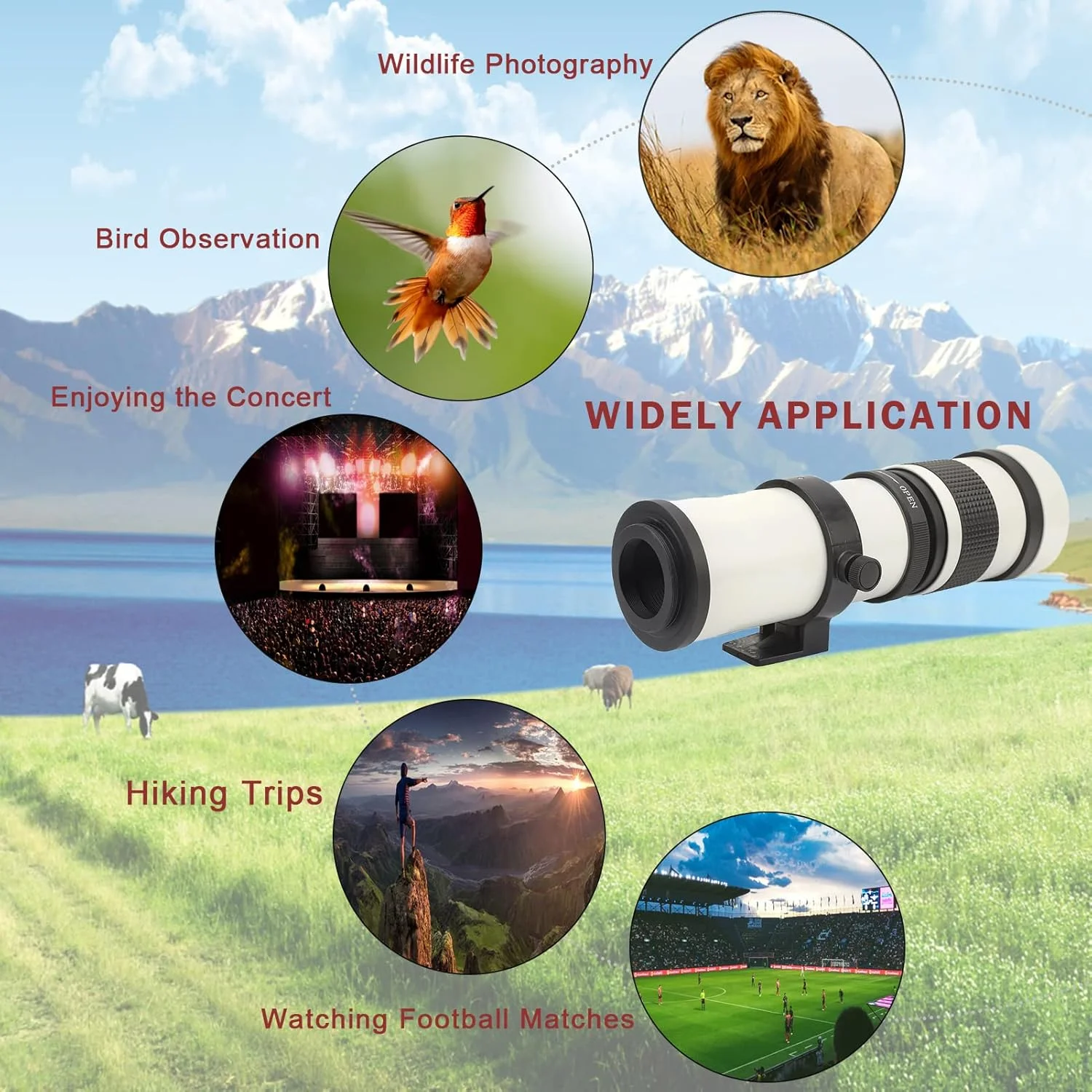 لنز تلسکوپ زوم سوپر تله فوتو 420-800 میلی‌متری F8.3-16 با فوکوس دستی برای دوربین‌های با مانت Canon EF-S، لنز زوم تله فوتو (سفید)