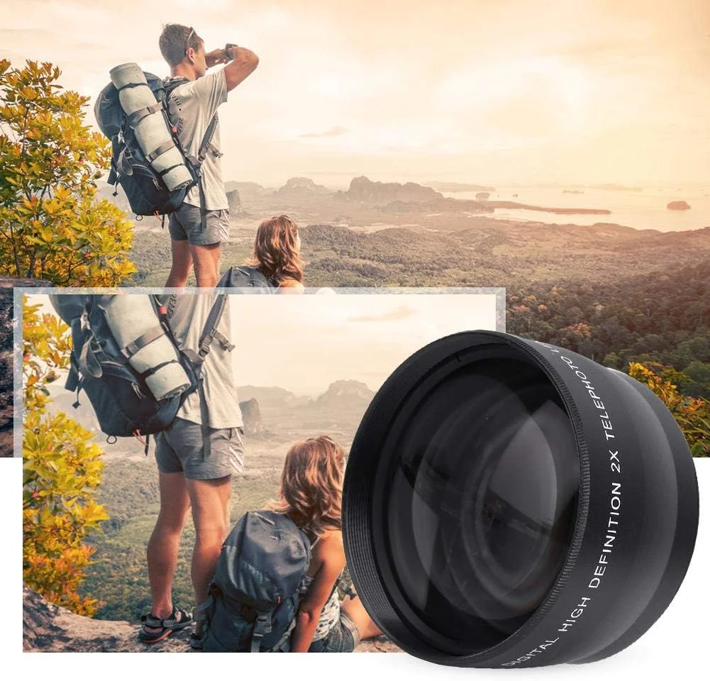 لنز تله فوتو 58 میلی متری با بزرگنمایی 2 برابر، لنز تبدیل تله فوتو آلیاژ آلومینیوم برای لنزهای با قطر 58 میلی متر و فاصله کانونی 18-55
