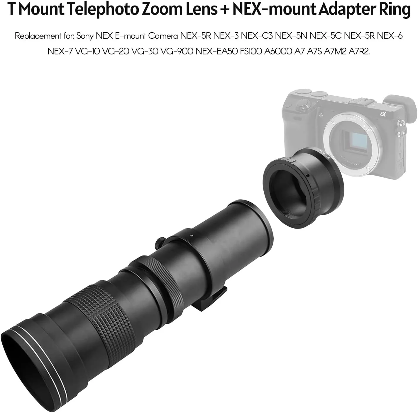 لنز زوم سوپر تله فوتو MF دوربین F/8.3-16 420-800mm با حلقه آداپتور مانت NEX رزوه یونیورسال 1/4 جایگزین برای دوربین Sony NEX E-mount NEX-5R NEX-3 NEX-C3 NEX-5N NEX-5C NEX-5R NEX-6