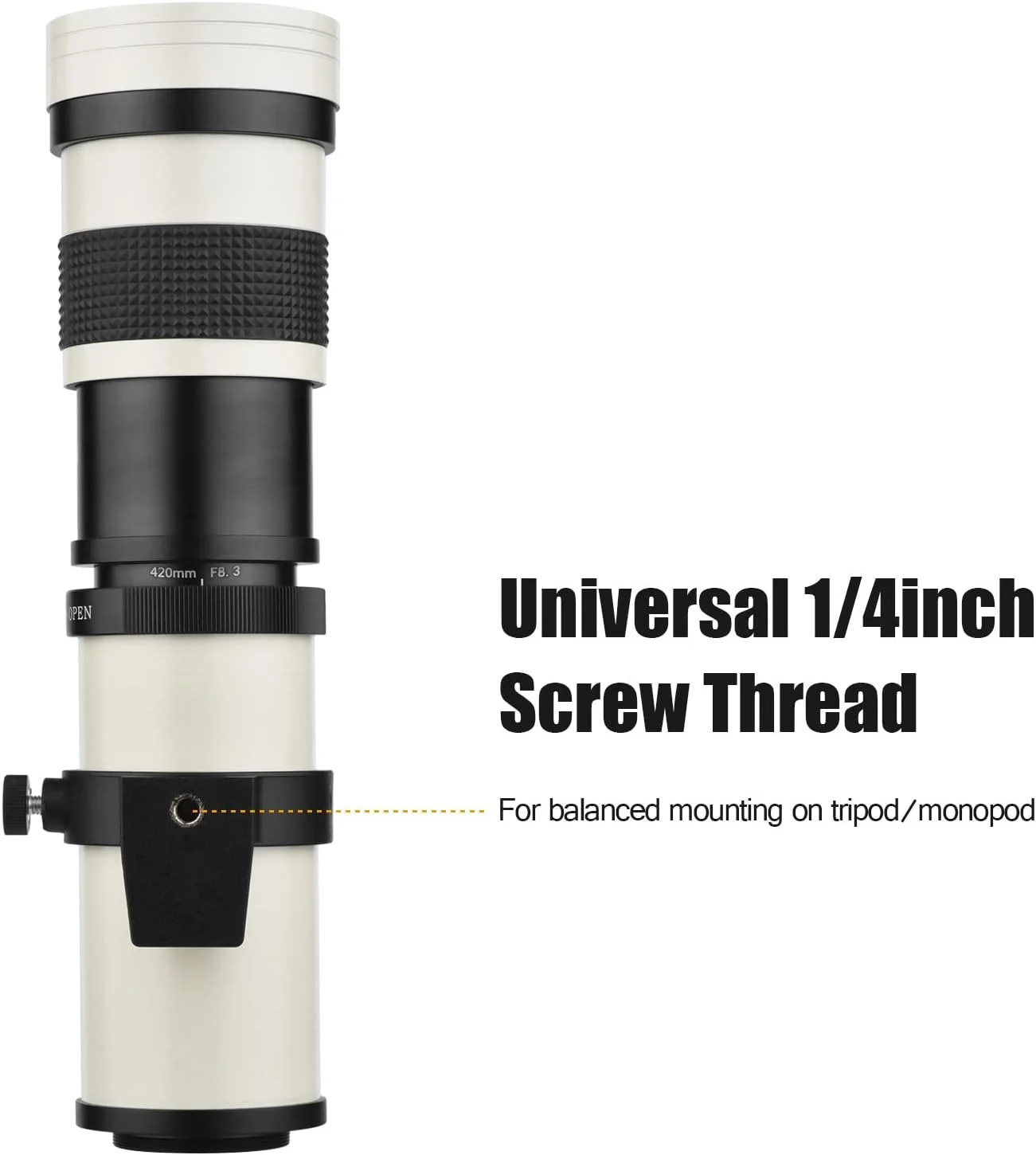 لنز زوم سوپر تله فوتو دوربین HELEMIY MF مدل F8.3-16 420-800mm با مانت T2 به همراه حلقه آداپتور مانت AI و رزوه یونیورسال 14، جایگزین برای دوربین های Nikon AI-mount D50 D90 D5100 D7000 D3 D5100 D3100 D3000 D60