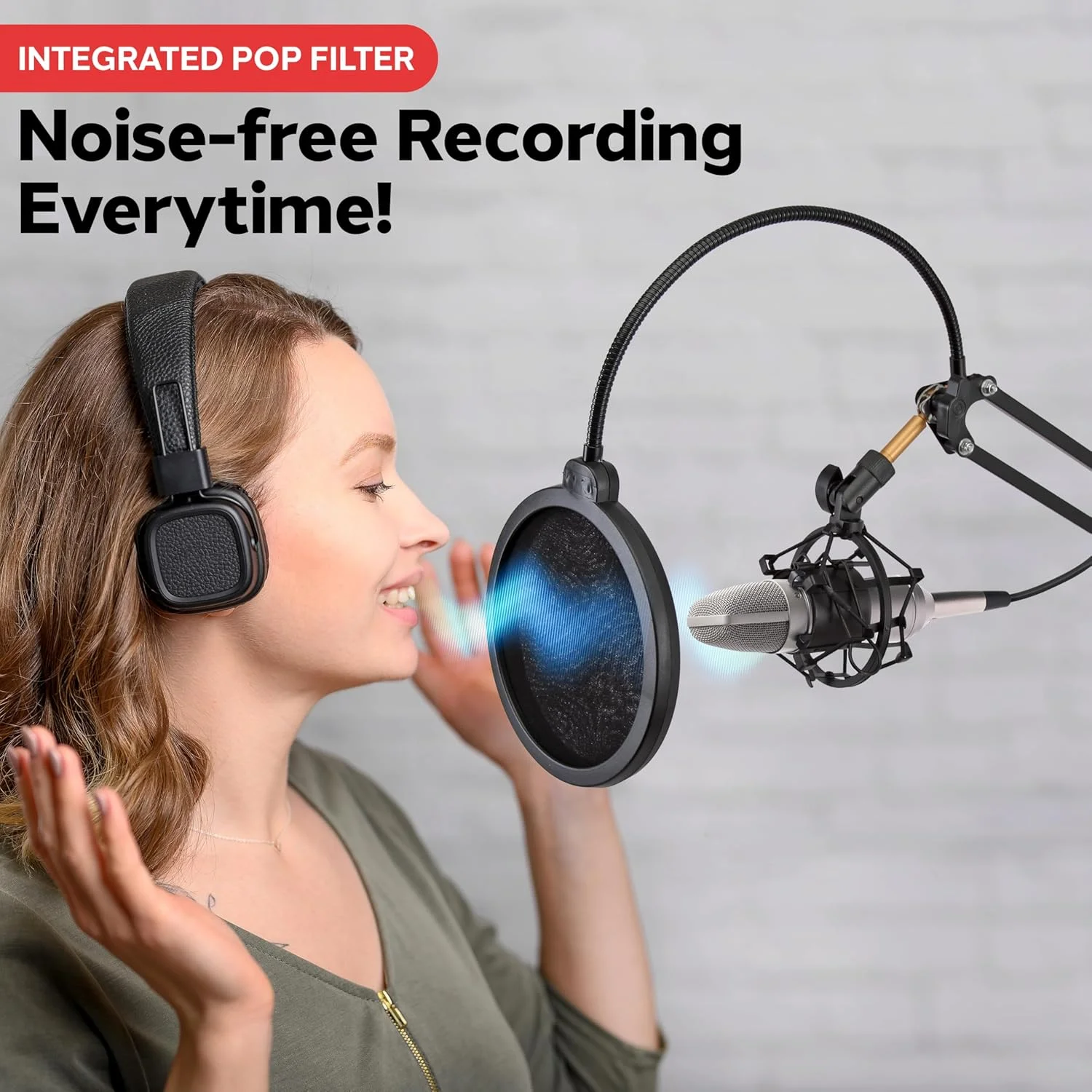 پایه میکروفون بوم آرم فنری قیچی‌شکل پایه‌دار با لرزه‌گیر و پاپ فیلتر مدل PMKSH28، رنگ مشکی