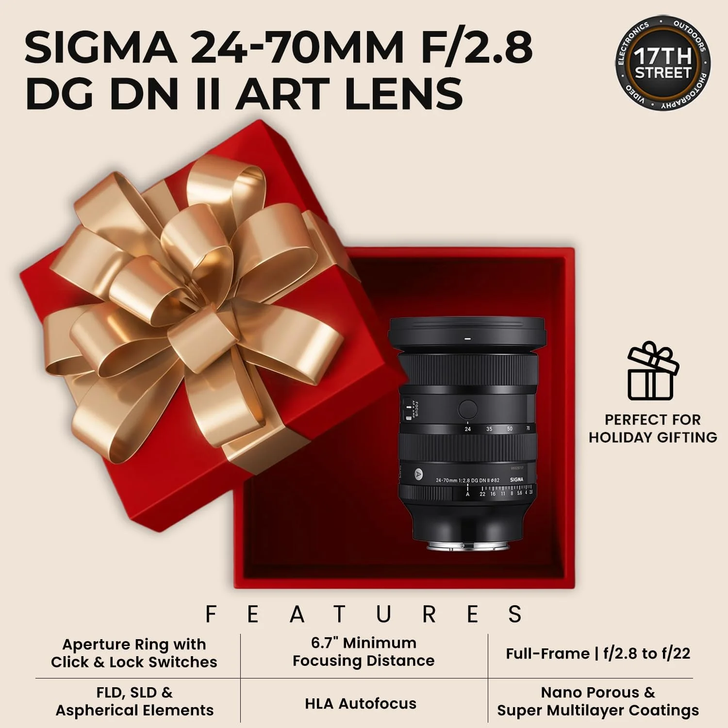 لنز سیگما 24-70mm f2.8 DG DN II Art مانت سونی E | فول فریم، شش المان SLD، دیافراگم 11 تیغه ای گرد به همراه فلاش گودکس TT350S Mini، کارت حافظه 64 گیگابایتی Extreme PRO و پارچه تمیز کننده Waith (مجموعه)