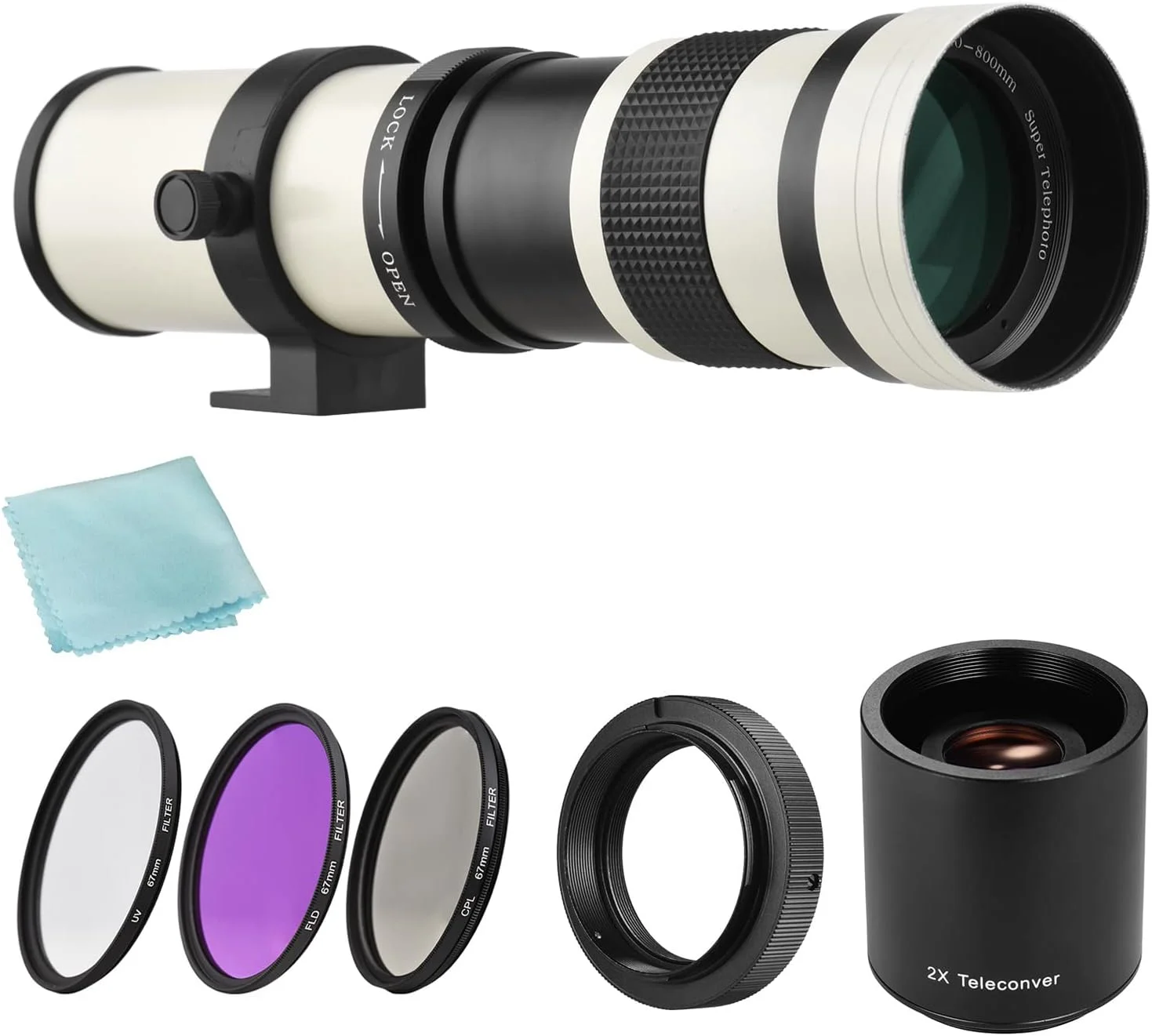 لنز زوم سوپر تله فوتو دوربین Pepisky MF مدل F8.3-16 420-800mm با مانت T + مجموعه فیلترهای UVCPLFLD + لنز تله کانورتر 2X 420-800mm + حلقه آداپتور T2-AF برای مانت AF مدل های A900 A850 A700 A580 A560 A550