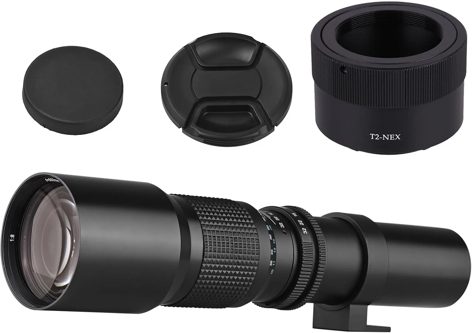 لنز سوپر تله فوتو 500 میلی‌متری Pepisky با زوم دستی دیافراگم F8.0-F32 به همراه حلقه آداپتور T-Mount به NEX E-Mount جایگزین برای دوربین‌های A9 A7 A7R A7S A5000 A6000 A6500 NEX-7 NEX-5 NEX-6