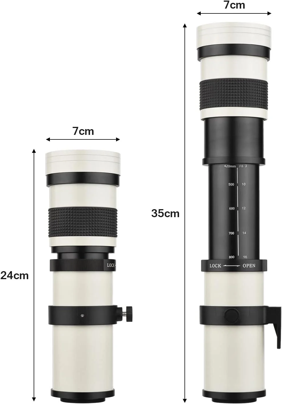 لنز زوم سوپر تله فوتو دوربین Pepisky MF F8.3-16 420-800mm با مانت T2 به همراه حلقه آداپتور مانت M43، جایگزین 14 رزوه برای G9 GH5 II GX7 GX8 GX9 GX850 G90 G91 G95 G100 Olympus E-M1 E-M5 E-M10