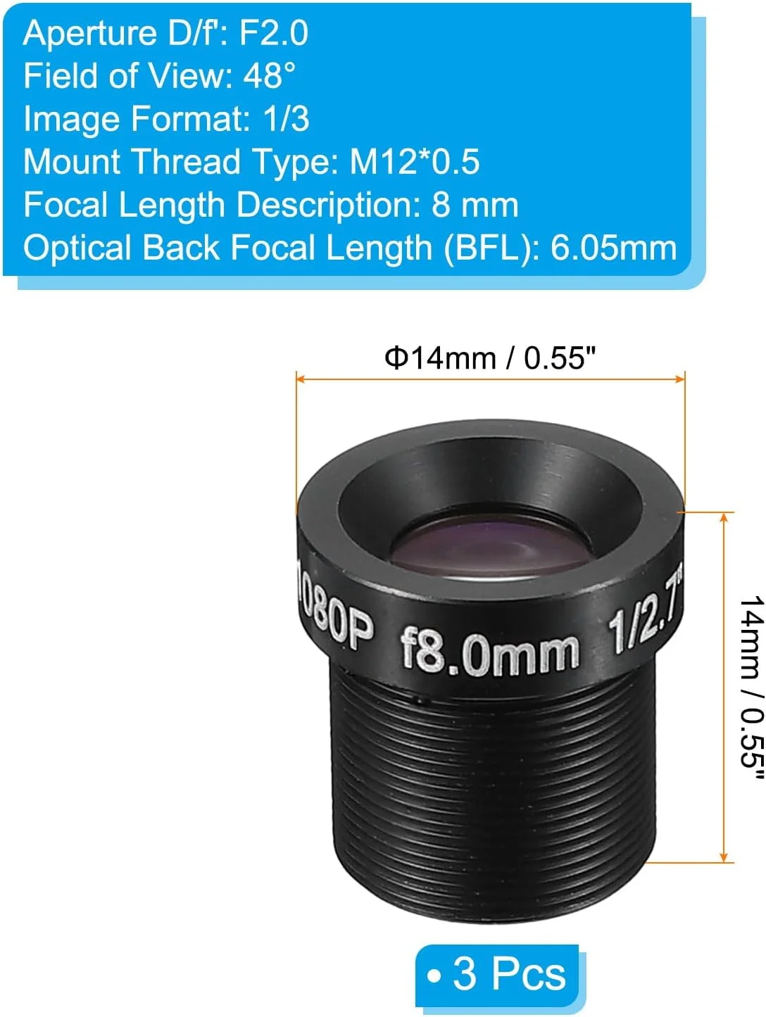 لنز دوربین مداربسته PATIKIL 8mm، لنز دوربین امنیتی F2.0 FPV 2MP 1080P لنز دوربین فوق العاده شفاف زاویه 48 درجه رزوه M12 قطر برای دوربین IP پانوراما، بسته 3 عددی لنز دوربین مداربسته PATIKIL 8mm، لنز دوربین امنیتی F2.0 FPV 2MP 1080P لنز دوربین فوق العاده شفاف زاویه 48 درجه رزوه M12 قطر برای دوربین IP پانوراما، بسته 3 عددی