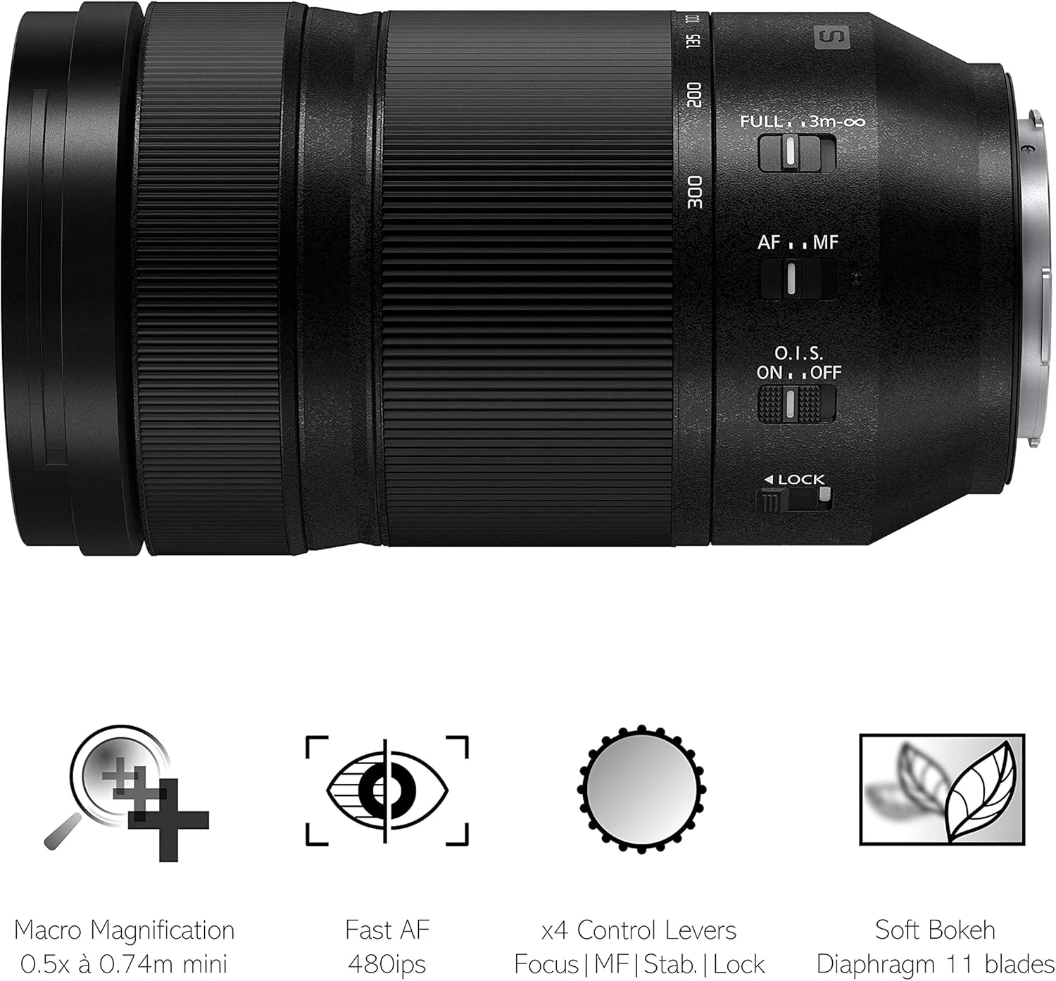 لنز تله فوتو پاناسونیک Lumix S 70-300mm F4.5-5.6 مدل S-R70300E (زوم 300 میلیمتری، مناسب ورزش، ماکرو، بوکه، تثبیتکننده دوگانه، مقاوم در برابر شرایط آب و هوایی) مشکی - سازگار با مانت L لنز تله فوتو پاناسونیک Lumix S 70-300mm F4.5-5.6 مدل S-R70300E (زوم 300 میلیمتری، مناسب ورزش، ماکرو، بوکه، تثبیتکننده دوگانه، مقاوم در برابر شرایط آب و هوایی) مشکی - سازگار با مانت L