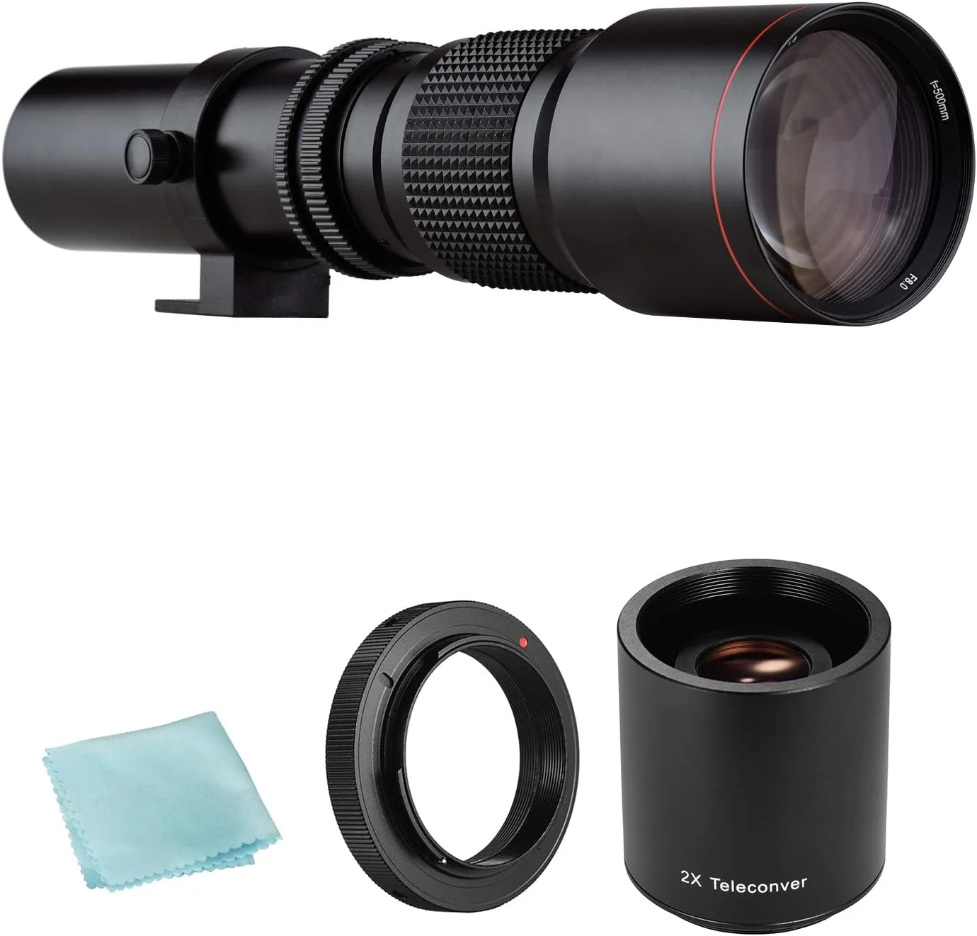 لنز سوپر تله فوتو دوربین OUNA 500mm F/8.0-32 زوم دستی با مانت T + لنز تله کانورتور 2X 500mm + حلقه آداپتور T2-AI جایگزین برای D850 D810 D800 D750 D700 D610 D300 D3100 D3200 D3300 D3400
