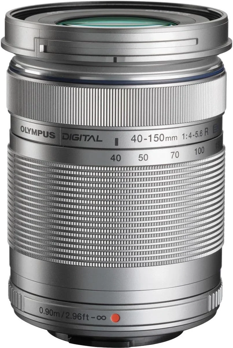 لنز زوم نقره ای OLYMPUS OM SYSTEM M.Zuiko Digital 40-150mm F4.0-5.6 R برای دوربین های سیستم میکرو چهار سوم، لنز زوم 3.75x، طراحی قابل حمل