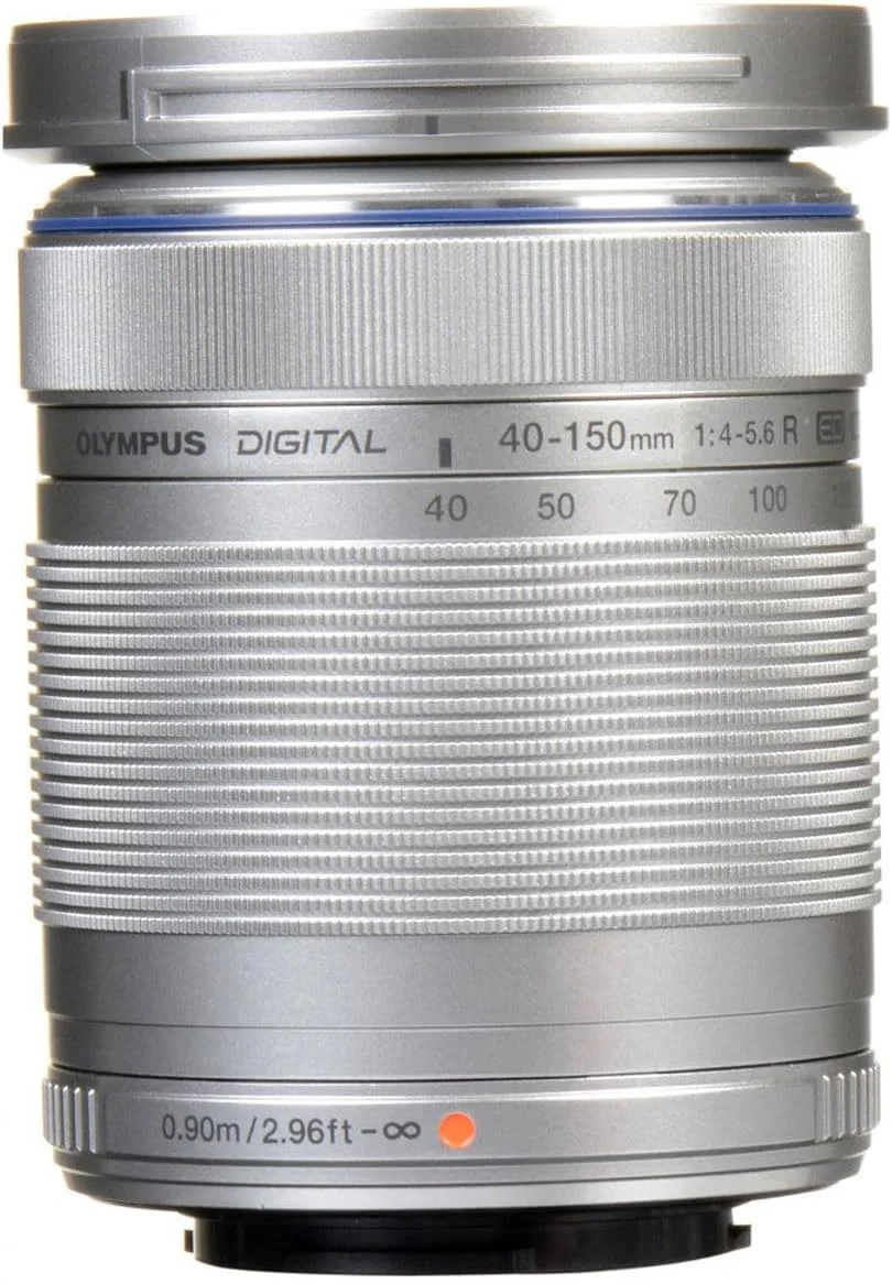 لنز زوم نقره ای OLYMPUS OM SYSTEM M.Zuiko Digital 40-150mm F4.0-5.6 R برای دوربین های سیستم میکرو چهار سوم، لنز زوم 3.75x، طراحی قابل حمل