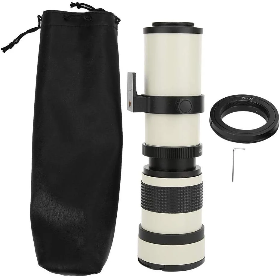 لنز تلسکوپ، سفید 420-800 میلی‌متری دیافراگم F/8.3-16 تلسکوپ لنز زوم تله فوتو با فوکوس دستی کامل برای دوربین نیکون با مانت F