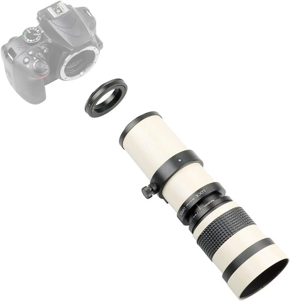 لنز تلسکوپ، سفید 420-800 میلی‌متری دیافراگم F/8.3-16 تلسکوپ لنز زوم تله فوتو با فوکوس دستی کامل برای دوربین نیکون با مانت F