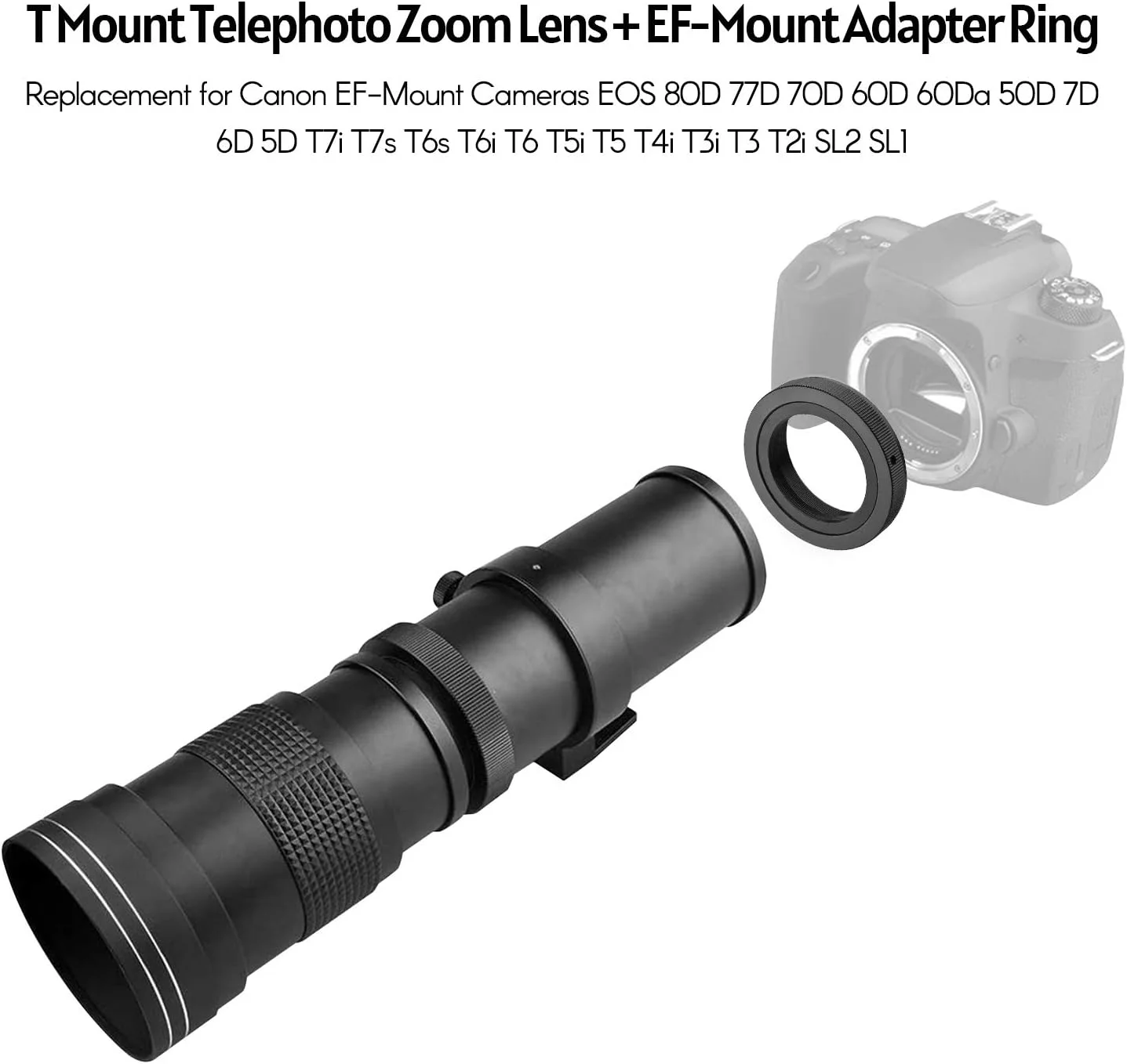 لنز زوم سوپر تله فوتو دوربین ertg MF مدل F/8.3-16 420-800mm با مانت T به همراه حلقه آداپتور، رزوه یونیورسال 1/4، جایگزین برای دوربین های EF-Mount مدل EOS 80D 77D 70D 60D 60Da 50D 7D 6D 5D T7i T7s T6s T