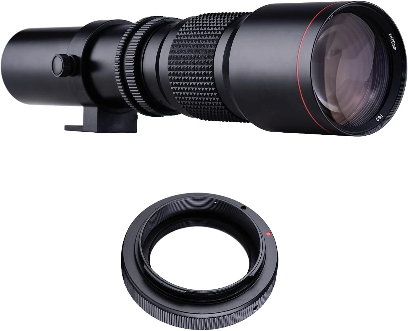 لنز سوپر تله فوتو 500mm F8.0-32 با زوم دستی و پوشش چند لایه به همراه حلقه آداپتور T-Mount به EF-Mount جایگزین برای Canon EOS Rebel T3 T3i T4i T5 T5i T6 T6i T6s T7 T7i SL1 SL2 6D 7D 60D 70D 77D 80D