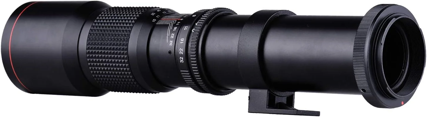 لنز سوپر تله فوتو 500mm F8.0-32 با زوم دستی و پوشش چند لایه به همراه حلقه آداپتور T-Mount به EF-Mount جایگزین برای Canon EOS Rebel T3 T3i T4i T5 T5i T6 T6i T6s T7 T7i SL1 SL2 6D 7D 60D 70D 77D 80D