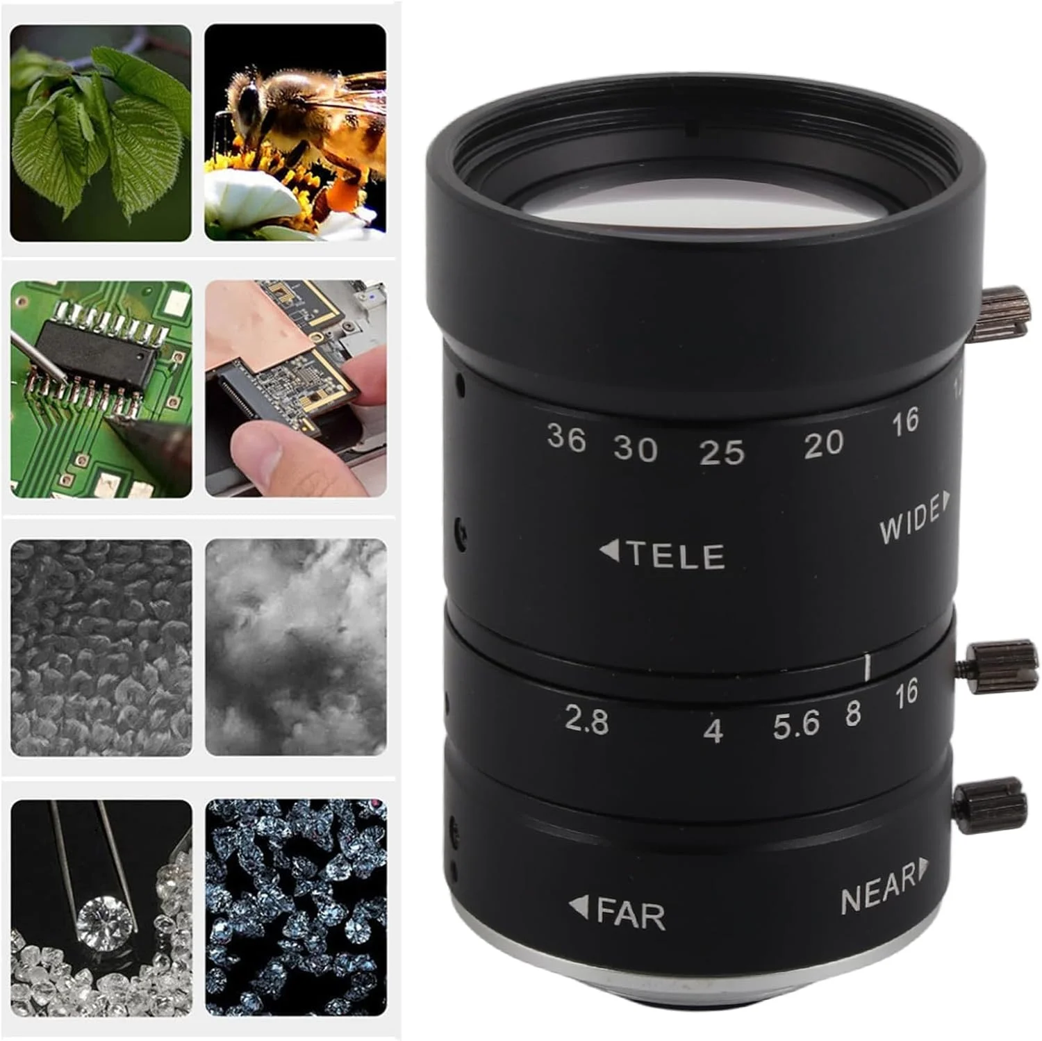 لنز تله فوتو دستی، لنز زوم 8 مگاپیکسلی 12-36 میلی متری F2.8 با مانت C، لنز زوم با دید بزرگ، دیافراگم دستی و اعوجاج کم 2/3 اینچی