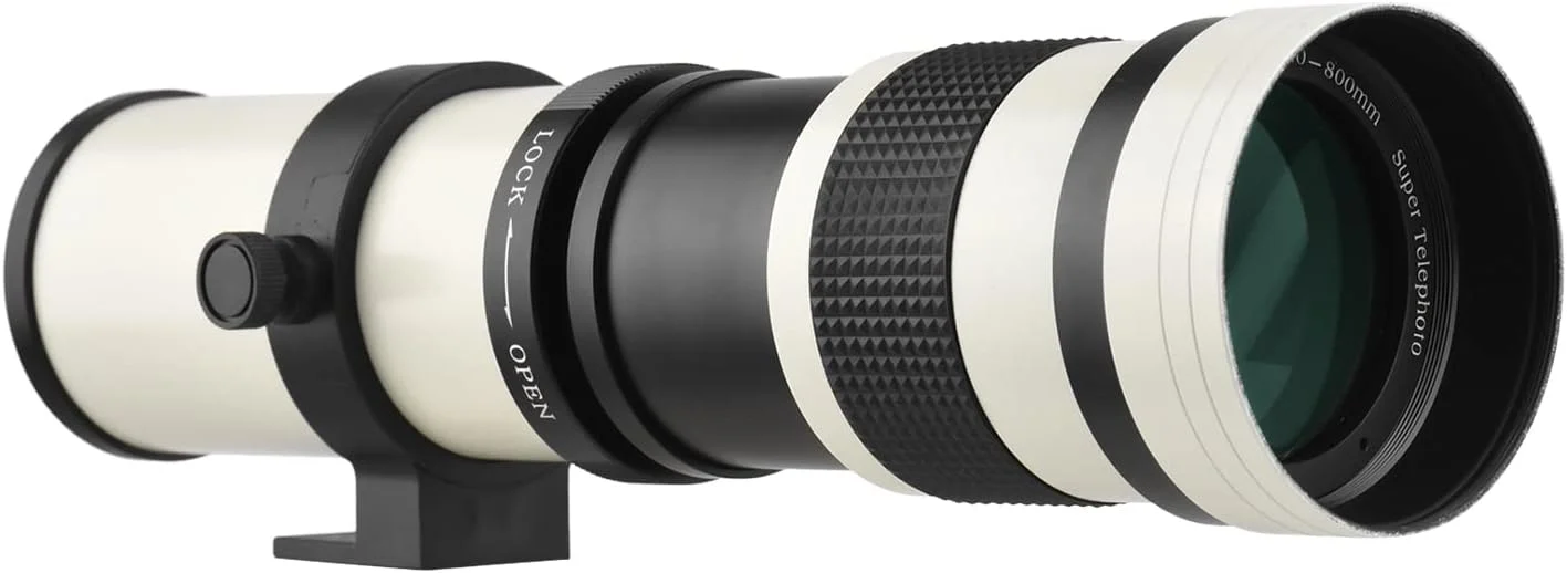 لنز سوپر تله فوتو MF دوربین F/8.3-16 420-800mm با مانت T و رزوه یونیورسال 1/4 جایگزین برای دوربین های کانن، نیکون، سونی، فوجی فیلم و المپوس