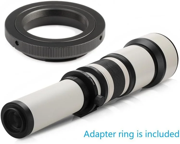 لنز زوم دستی سوپر تله فوتو Lightdow 650-1300mm F8.0-F16 به همراه حلقه آداپتور T2 برای دوربین های DSLR کانن، نیکون، سونی و پنتاکس (مانت E سونی (-C))