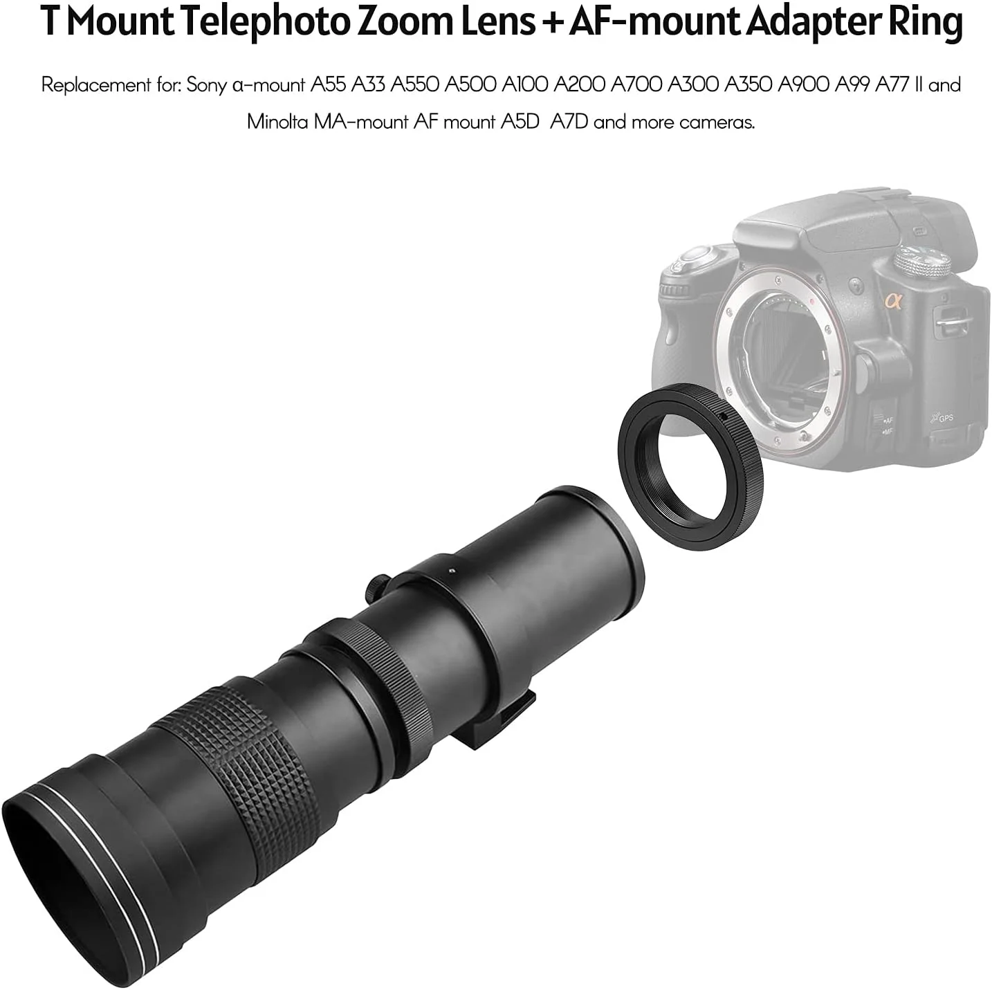 لنز زوم سوپر تله فوتو دوربین Andoer MF F / 8.3-16 420-800mm با هولدر T2 برای Sony Alpha Mount A55 A33 A550 A500 A100 A200 A700 A300 A350 A900 9 A777 II Minolta AF mount A5D A7D