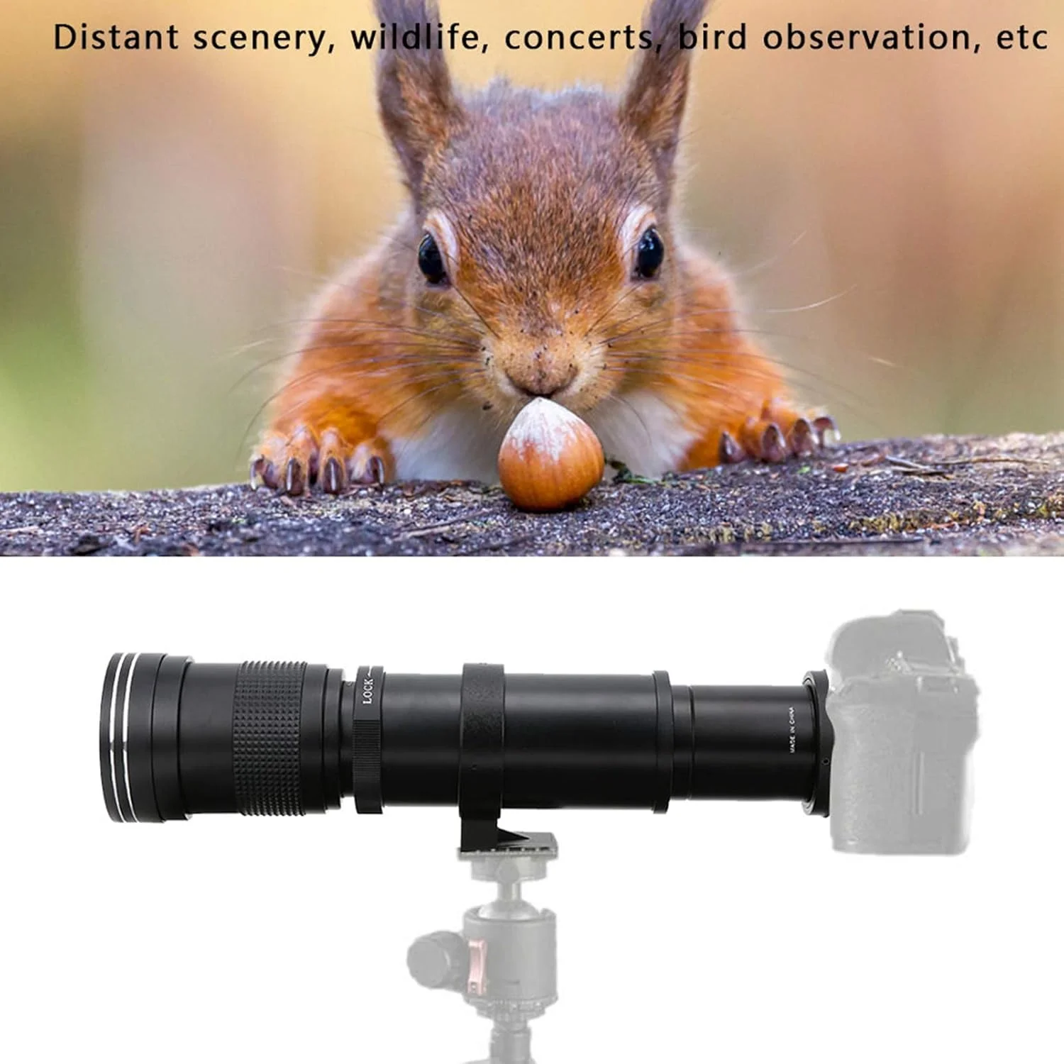 لنز تله فوتو 070 برای نیکون، لنز زوم دستی 420-800 میلی‌متری F8.3-16 قابل حمل با تله کانورتور 2X برای دوربین نیکون با مانت F، لنز زوم تله فوتو (مشکی)