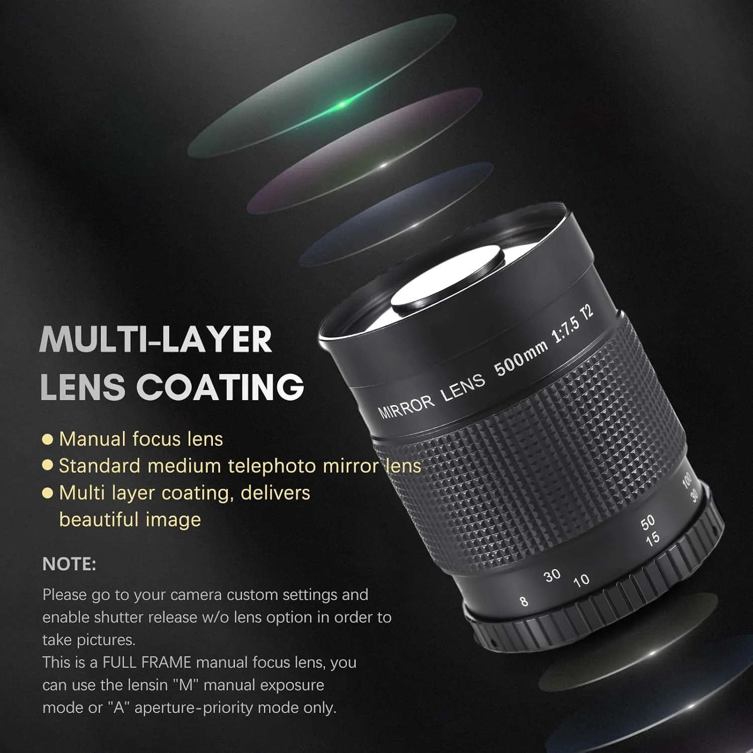 لنز تله فوتو رفلکسی 500 میلی‌متری F7.5 YUSASHOP با مانت T، جایگزین برای دوربین‌های DSLR کانن، نیکون، فوجی فیلم و المپوس