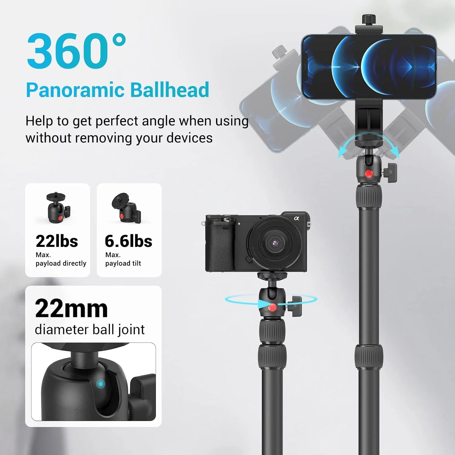 پایه رومیزی دوربین، پایه نور قابل تنظیم 38 تا 89 سانتی متر، گیره C شکل رومیزی برای دوربین DSLR، رینگ لایت، پخش زنده، عکاسی و فیلمبرداری