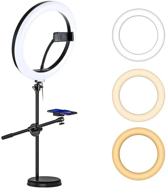 AECAM - نور حلقه ای LED سلفی 33cm/26cm/16cm با پایه رومیزی قابل تنظیم برای عکاسی VK Youtube (با نور حلقه ای 33 سانتی متری) AECAM - نور حلقه ای LED سلفی 33cm/26cm/16cm با پایه رومیزی قابل تنظیم برای عکاسی VK Youtube (با نور حلقه ای 33 سانتی متری)
