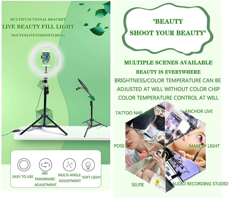 حلقه نور 10 اینچی نگهدارنده موبایل، نور زیبایی برای عکاسی، مناسب برای عکاسی، طراحی ناخن، سلفی (سایز: 210 سانتی متر) حلقه نور 10 اینچی نگهدارنده موبایل، نور زیبایی برای عکاسی، مناسب برای عکاسی، طراحی ناخن، سلفی (سایز: 210 سانتی متر)