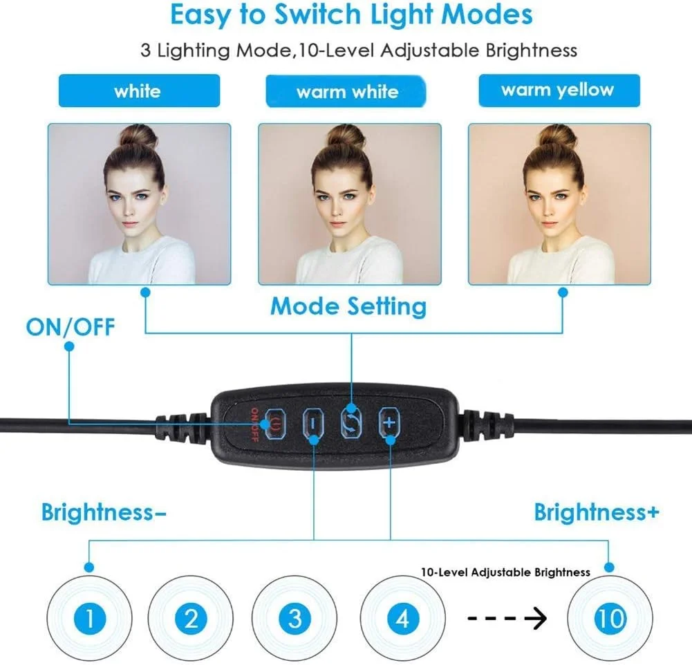 حلقه نور سلفی دیمر دار، حلقه نور ال ای دی 10 اینچی با بلوتوث و سه پایه عکاسی برای عکاسی/آرایش/فیلمبرداری/پخش زنده، 20 سانتی متر + سه پایه حلقه نور سلفی دیمر دار، حلقه نور ال ای دی 10 اینچی با بلوتوث و سه پایه عکاسی برای عکاسی/آرایش/فیلمبرداری/پخش زنده، 20 سانتی متر + سه پایه