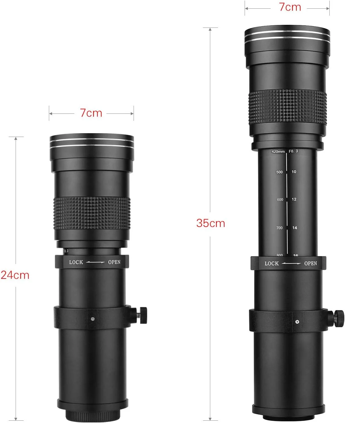 لنز تله فوتو سوپر MF دوربین F/8.3-16 420-800mm مانت T با رزوه یونیورسال 1/4 جایگزین برای دوربین های کانن نیکون سونی المپوس