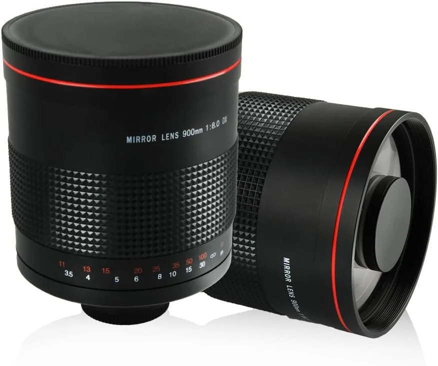 لنز تله فوتو سوپر آینه ای 900 میلی متری f/8.0 با فوکوس دستی + حلقه آداپتور T2 برای دوربین های DSLR کانن، نیکون، پنتاکس، سونی و المپوس (EF-M کانن)