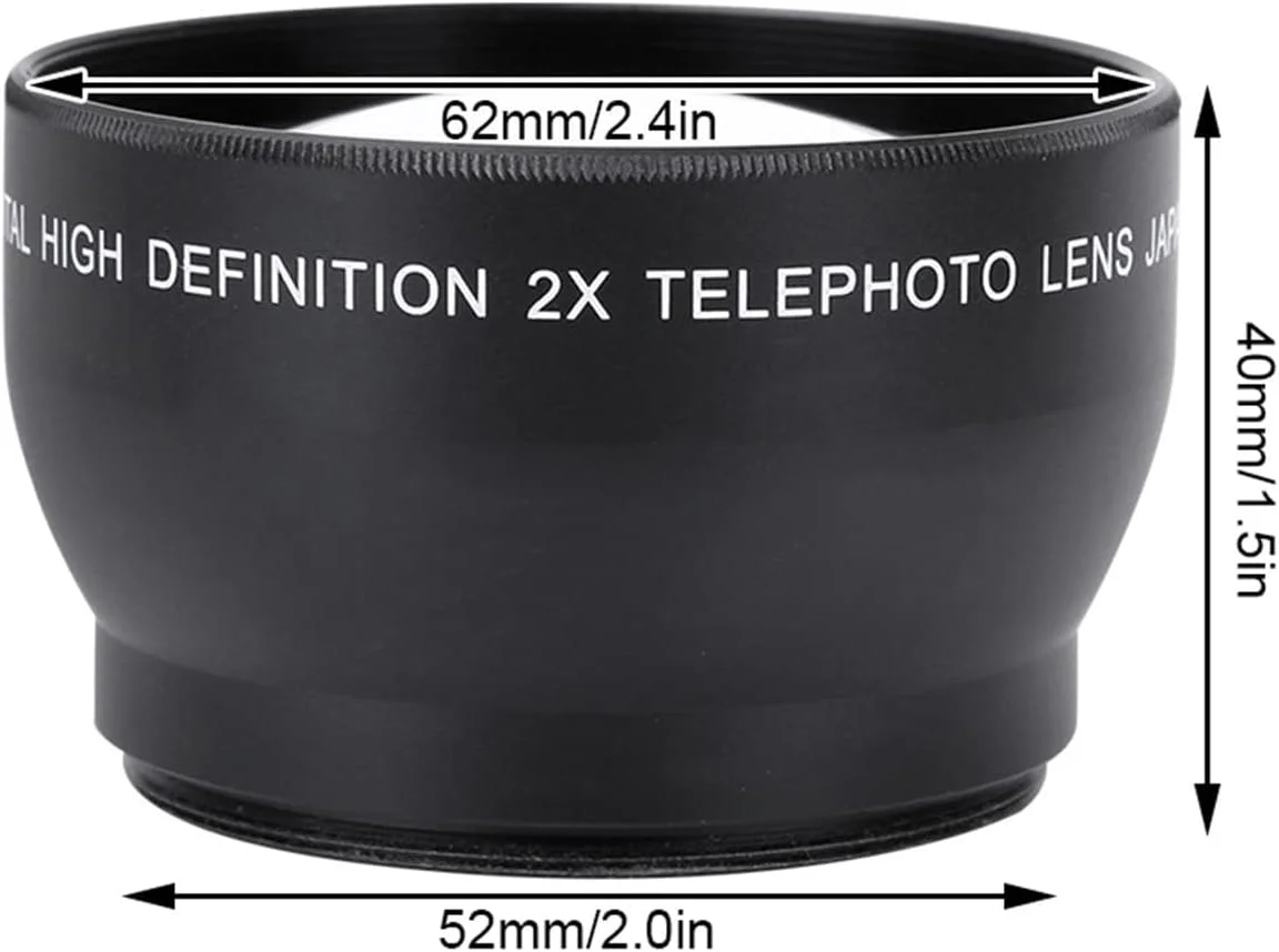 لنز دوربین Akozon 52mm 2X، مبدل تله فوتو HD با بزرگنمایی 2.2 برابر Vivitar SLR برای دوربین های حرفه ای نیکون