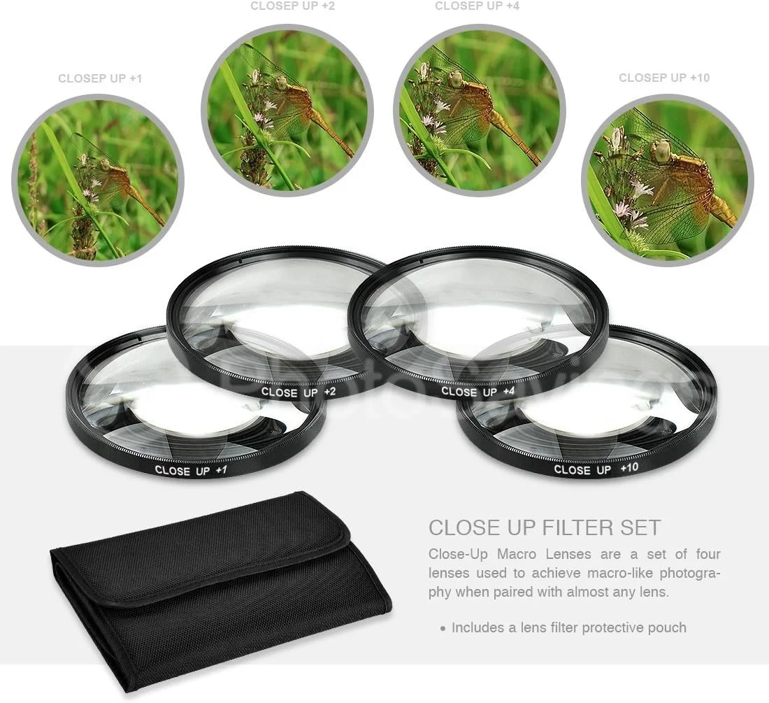 لنز تله فوتو 52 میلی‌متری 2.2X و واید انگل HD 0.43X به همراه کیف لوازم ضروری عکاسی و مسافرتی برای Nikon D3200, D3300, D5000, D5100, D5200, D5300, D5500, D7000, D7100 به همراه لوازم جانبی تمیز کننده