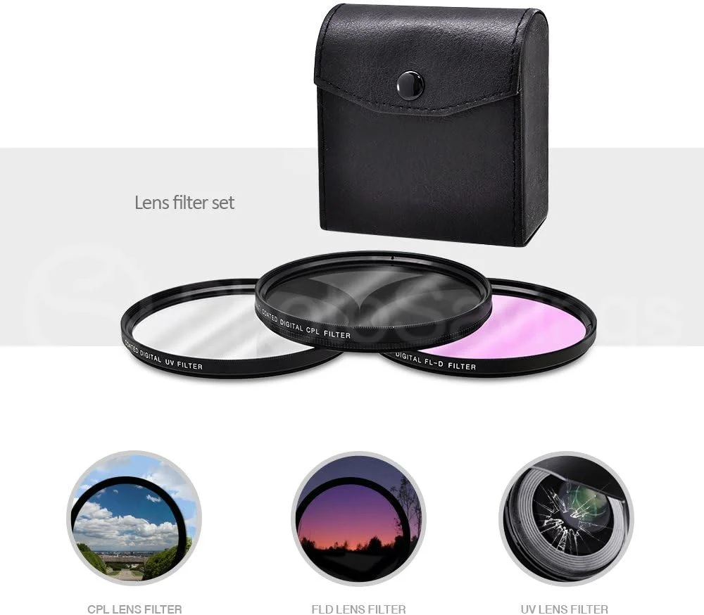 لنز تله فوتو 52 میلی‌متری 2.2X و واید انگل HD 0.43X به همراه کیف لوازم ضروری عکاسی و مسافرتی برای Nikon D3200, D3300, D5000, D5100, D5200, D5300, D5500, D7000, D7100 به همراه لوازم جانبی تمیز کننده