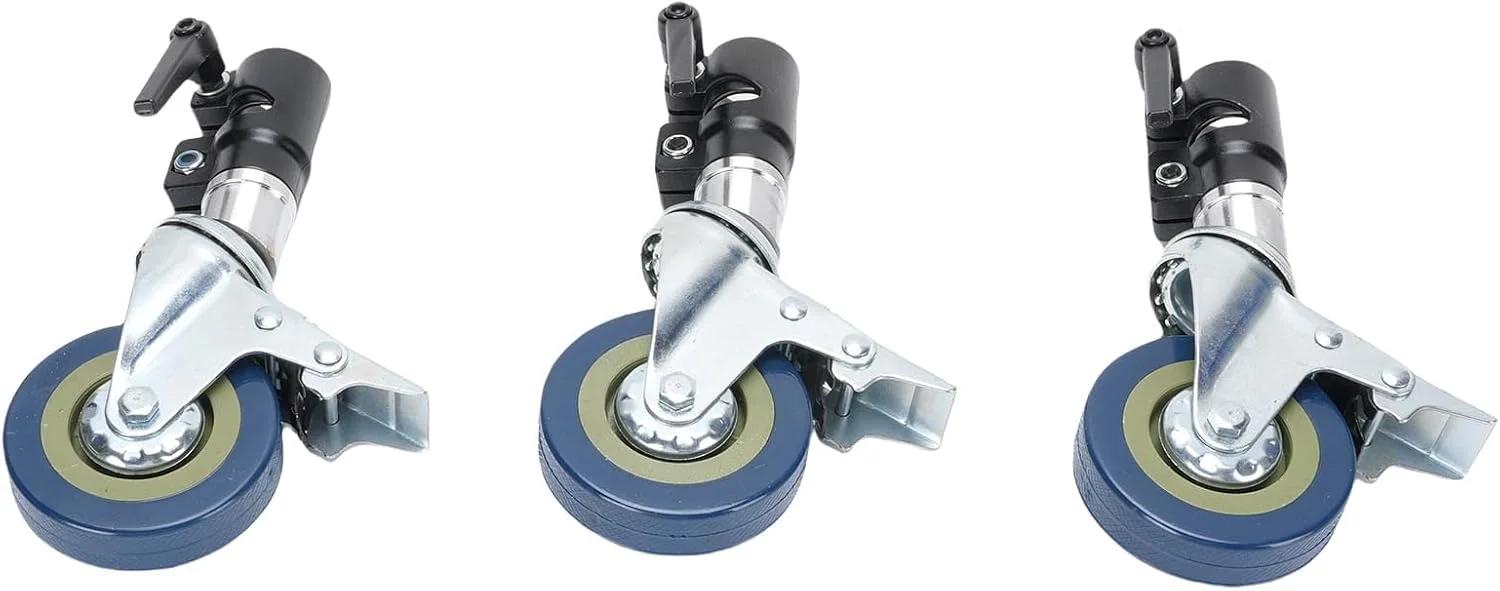 بسته 3 عددی چرخ های نور حرفه ای برای پایه های نور 25 میلی متری با قفل ترمز، چرخش 360 درجه و حرکت بی صدا، ظرفیت بار بالا برای عکاسی، استودیو، پخش زنده، استفاده ویدیویی