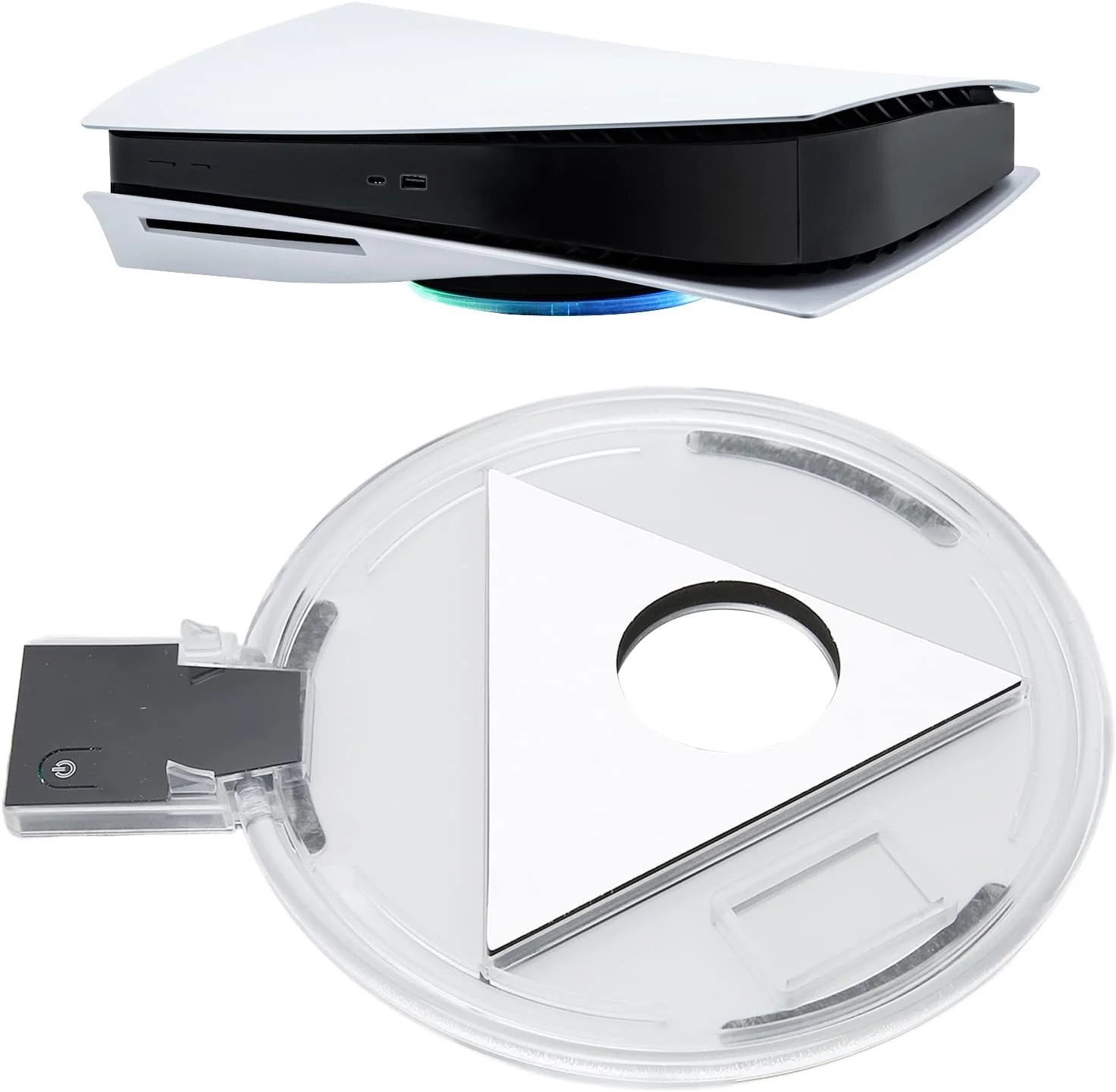 پایه LED برای استند عمودی PS5، پایه RGB قابل تنظیم عمودی افقی با نور محیطی LED، سبک وزن برای کنسول بازی PS5