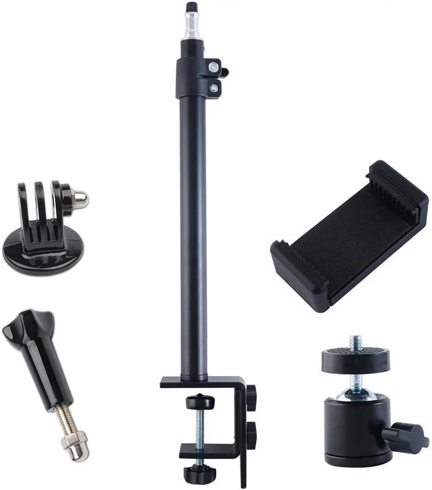 پایه گیره دار نور رومیزی، پایه رومیزی قابل تنظیم 46-68 سانتی متری، پایه گیره ای C شکل آلیاژ آلومینیوم با سر توپی 1/4 اینچی برای نور حلقه ای، نور ویدئویی، دوربین DSLR