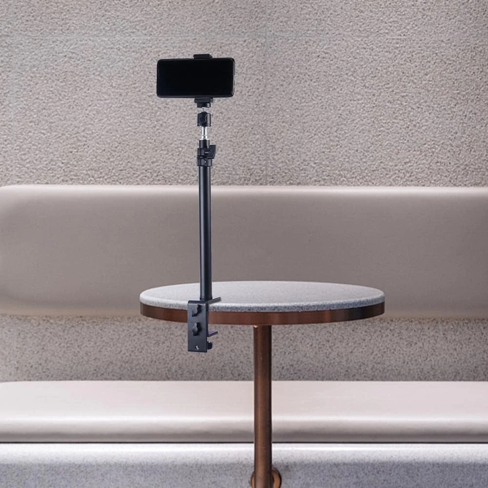 پایه گیره دار نور رومیزی، پایه رومیزی قابل تنظیم 46-68 سانتی متری، پایه گیره ای C شکل آلیاژ آلومینیوم با سر توپی 1/4 اینچی برای نور حلقه ای، نور ویدئویی، دوربین DSLR