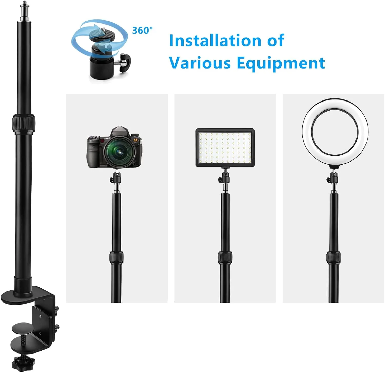 پایه رومیزی با سر توپی چرخان 360 درجه، پایه نصب رومیزی، پایه نور رومیزی آلومینیومی با پیچ 1/4 اینچی برای دوربین DSLR، نور حلقه ای، فیلمبرداری عکاسی پایه رومیزی با سر توپی چرخان 360 درجه، پایه نصب رومیزی، پایه نور رومیزی آلومینیومی با پیچ 1/4 اینچی برای دوربین DSLR، نور حلقه ای، فیلمبرداری عکاسی