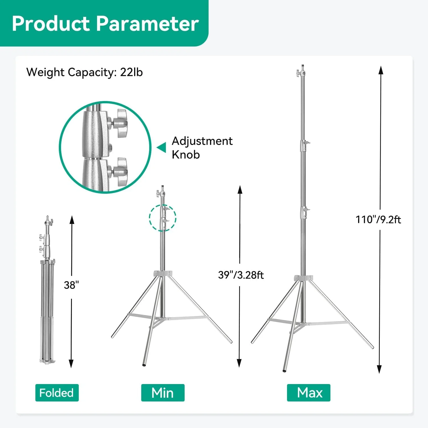 پایه نور سنگین عکاسی: پایه سه پایه استیل ضد زنگ قابل تنظیم 2.8 متری با فنربندی، پیچ جهانی 1/4 اینچ به 3/8 اینچ، کیف حمل برای سافت باکس، فلاش استروب (حداکثر بار: 10 کیلوگرم) پایه نور سنگین عکاسی: پایه سه پایه استیل ضد زنگ قابل تنظیم 2.8 متری با فنربندی، پیچ جهانی 1/4 اینچ به 3/8 اینچ، کیف حمل برای سافت باکس، فلاش استروب (حداکثر بار: 10 کیلوگرم)